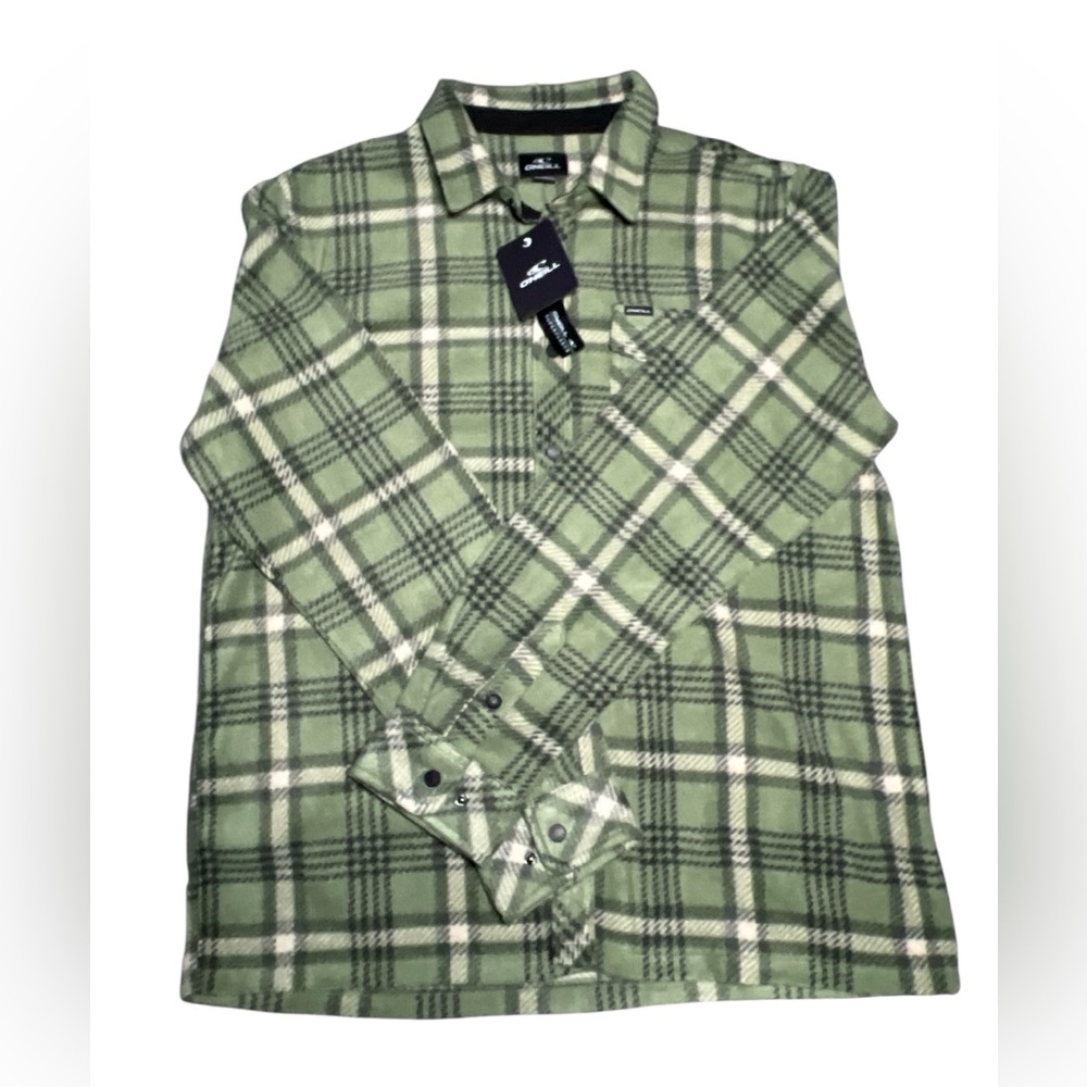 O'Neill fleece green Olive Plaid Button Down Shacket men’s M